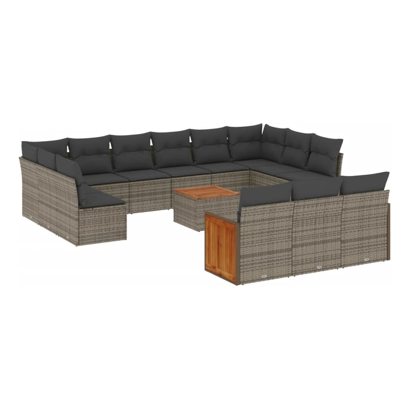 vidaXL 14 Piece Solid Acacia Wood Sofa Set in Gray