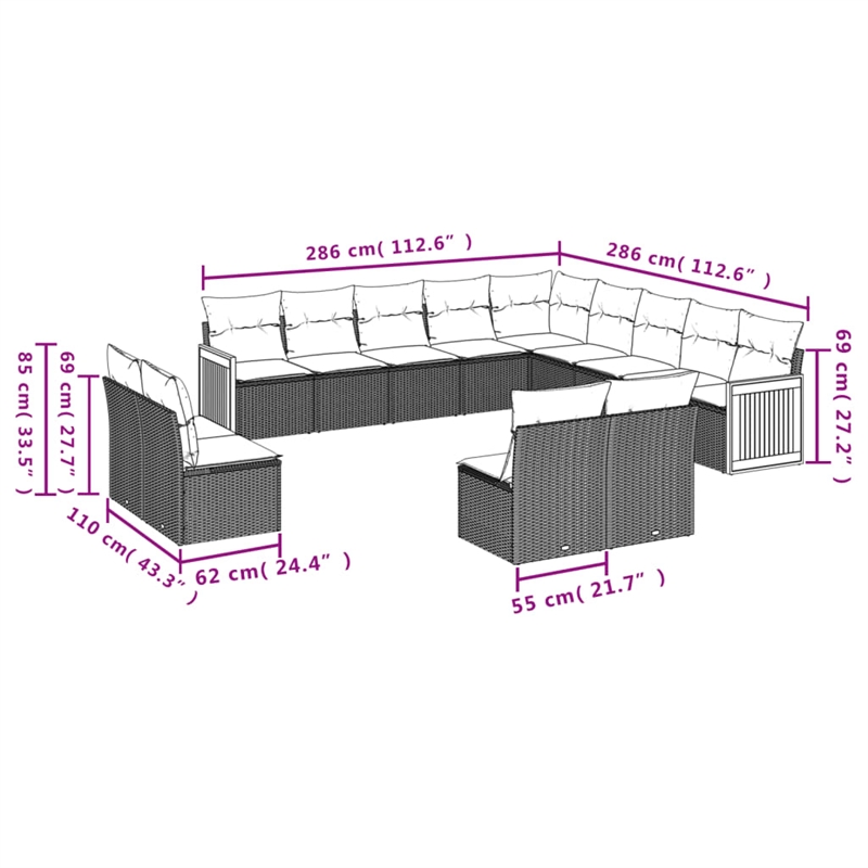vidaXL Solid Acacia Wood Small Sofa Set in Black
