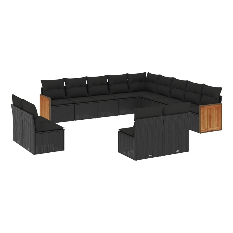 vidaXL Solid Acacia Wood Small Sofa Set in Black