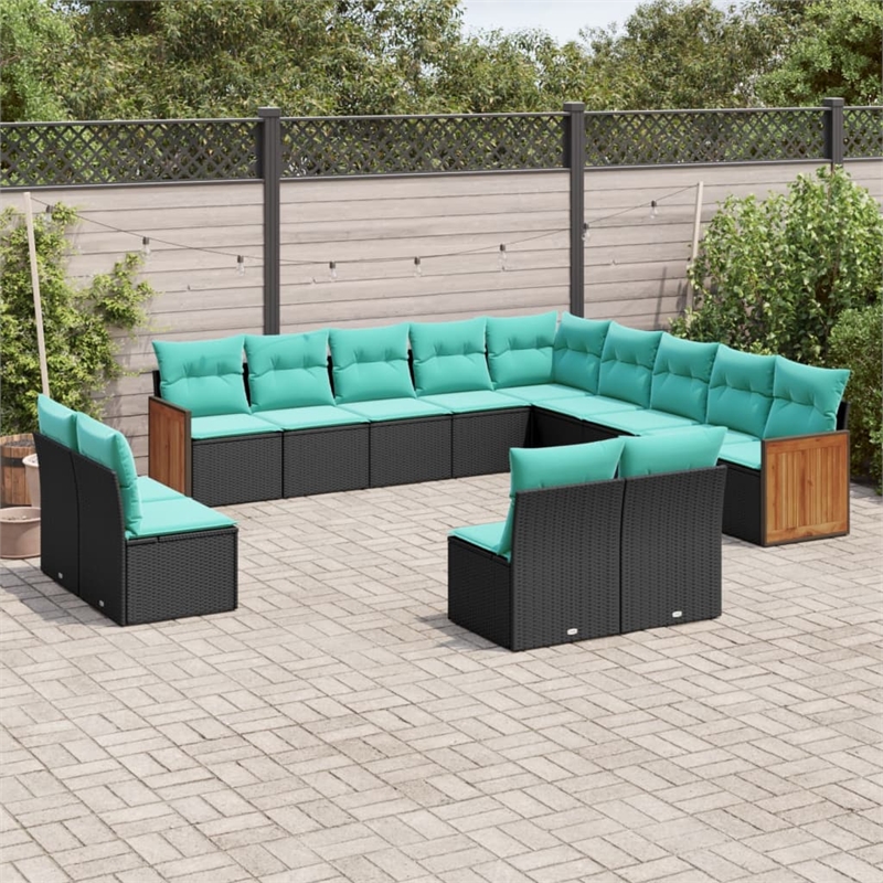 vidaXL 13 Piece Small Patio Sofa Set in Black/Blue