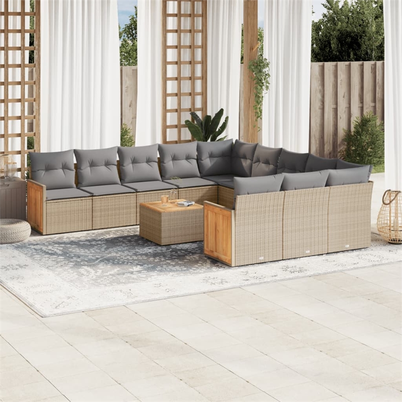 vidaXL Solid Acacia Wood Large Sofa Set in Gray/Beige