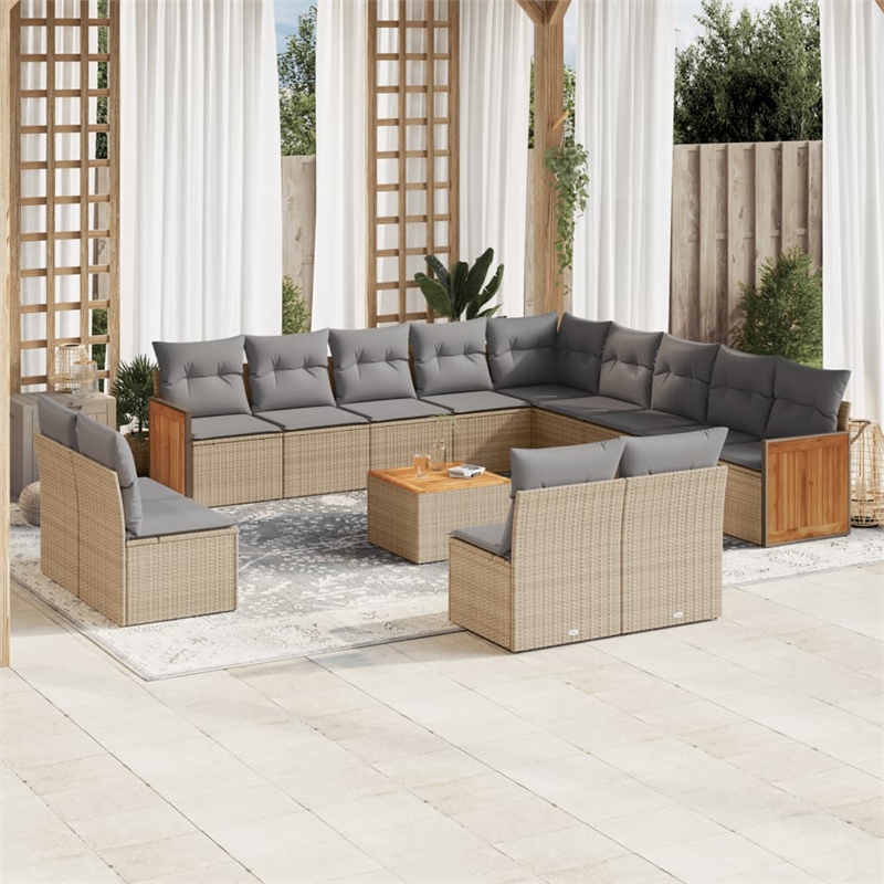 vidaXL 14 Piece Solid Acacia Wood Sofa Set in Beige