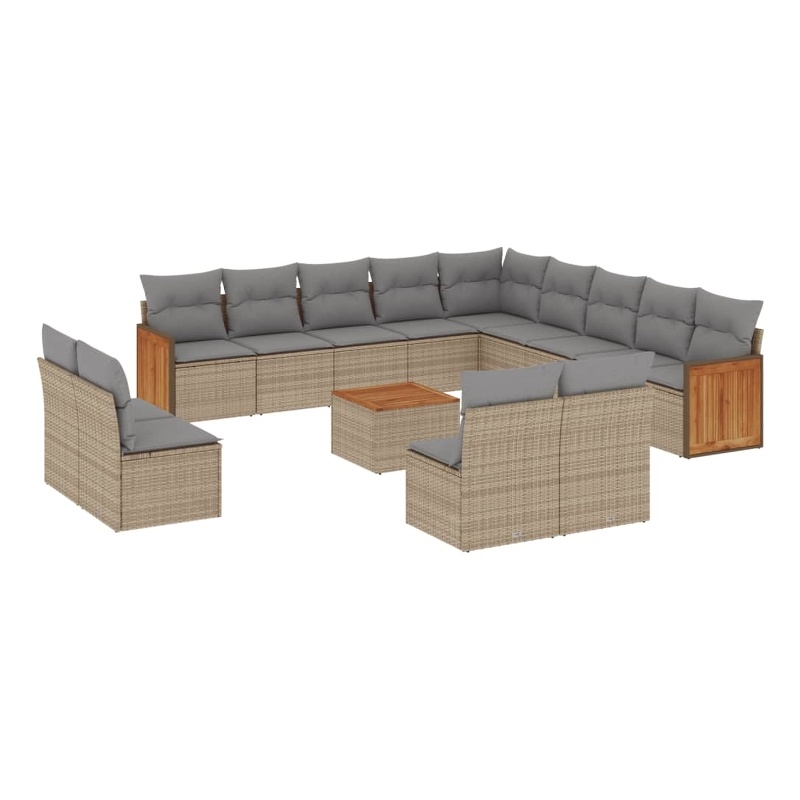 vidaXL 14 Piece Solid Acacia Wood Sofa Set in Beige