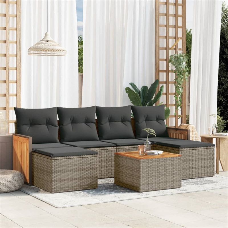 vidaXL 7 Piece Solid Acacia Wood Sofa Set in Gray