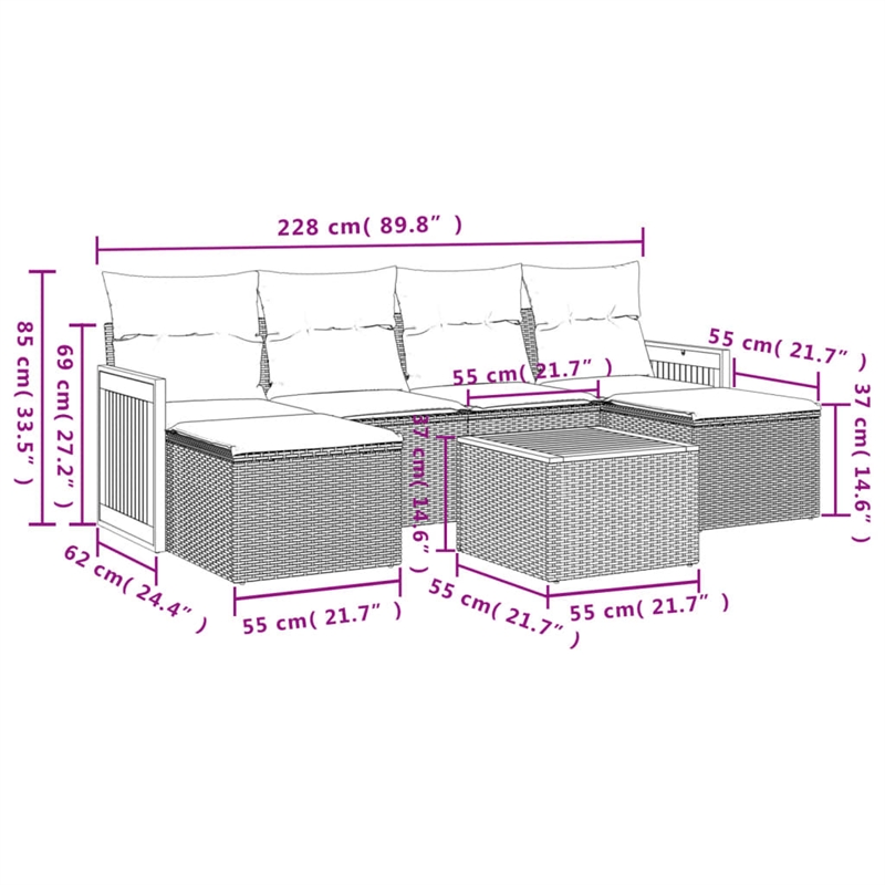 vidaXL 7 Piece Solid Acacia Wood Sofa Set in Gray