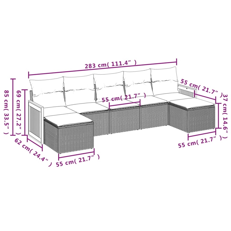 vidaXL 7 Piece Steel Sofa Set in Gray/Beige