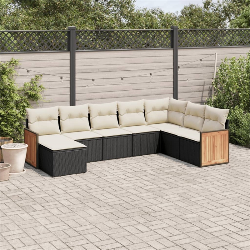 vidaXL 8 Piece Steel Sofa Set in Black/White/Cream