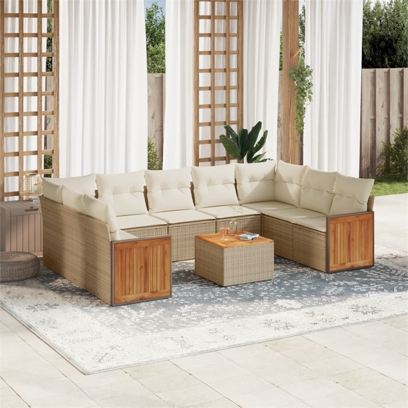 vidaXL 10 Piece Steel Sofa Set w/ Removable Covers in Beige