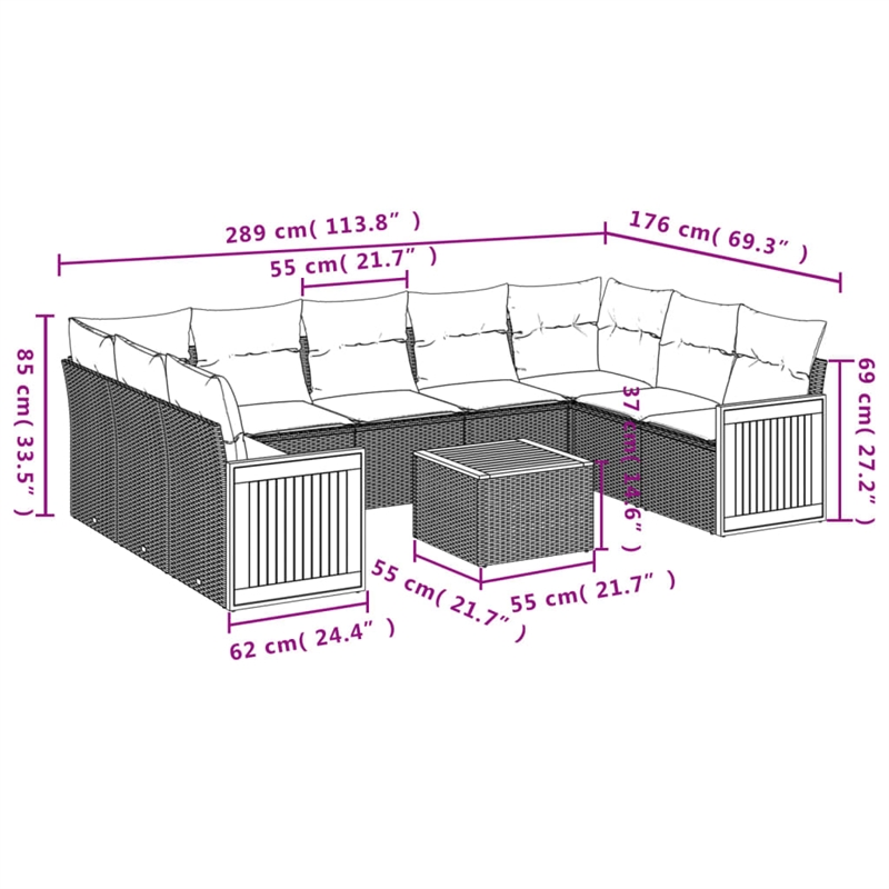 vidaXL 10 Piece Steel Sofa Set w/ Removable Covers in Beige