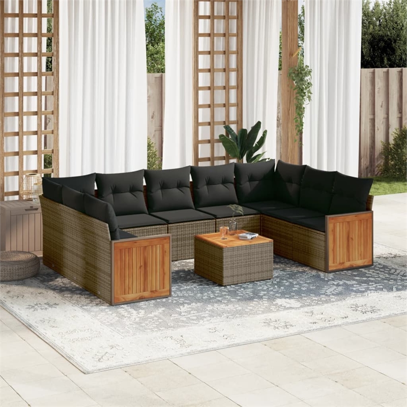 vidaXL 10 Piece Solid Acacia Wood Sofa Set in Gray