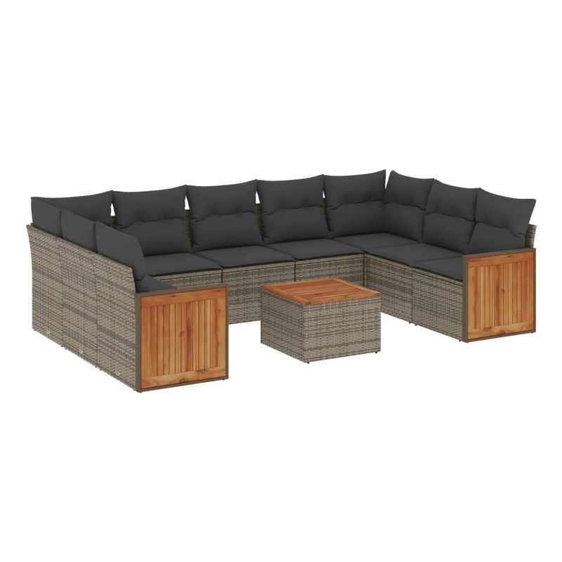 vidaXL 10 Piece Solid Acacia Wood Sofa Set in Gray
