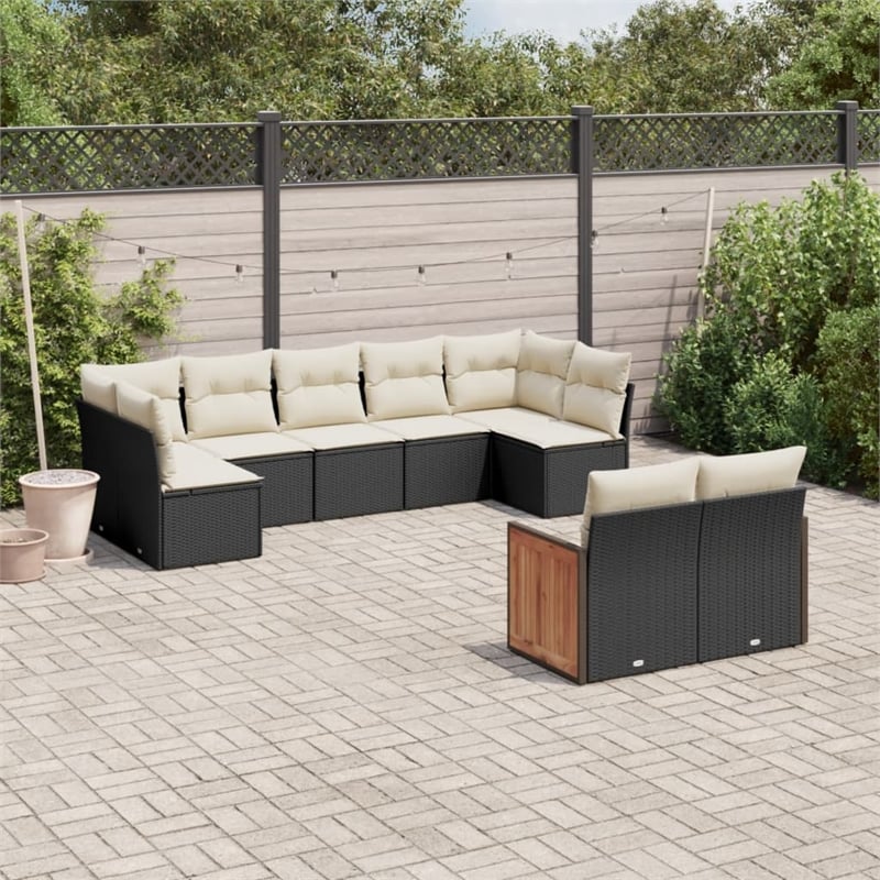 vidaXL 9 Piece Poly Rattan Sofa Set in Black