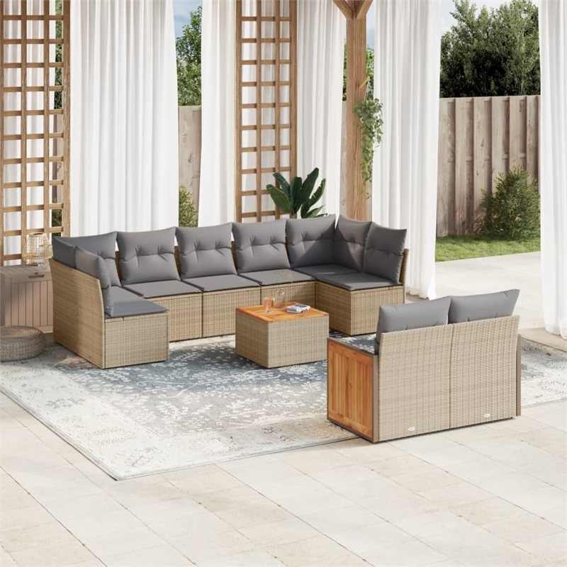 vidaXL 10 Piece Solid Acacia Wood Sofa Set in Beige