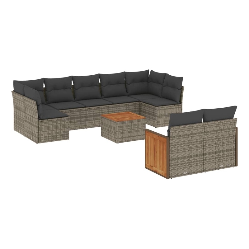 vidaXL 10 Piece Solid Acacia Wood Sofa Set in Gray