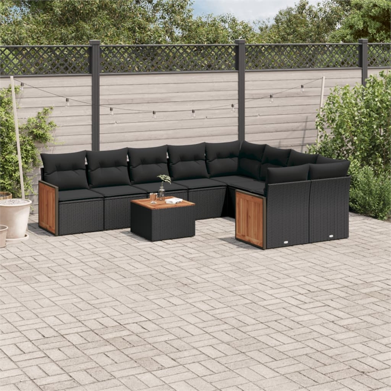 vidaXL Solid Acacia Wood Large Sofa Set in Black