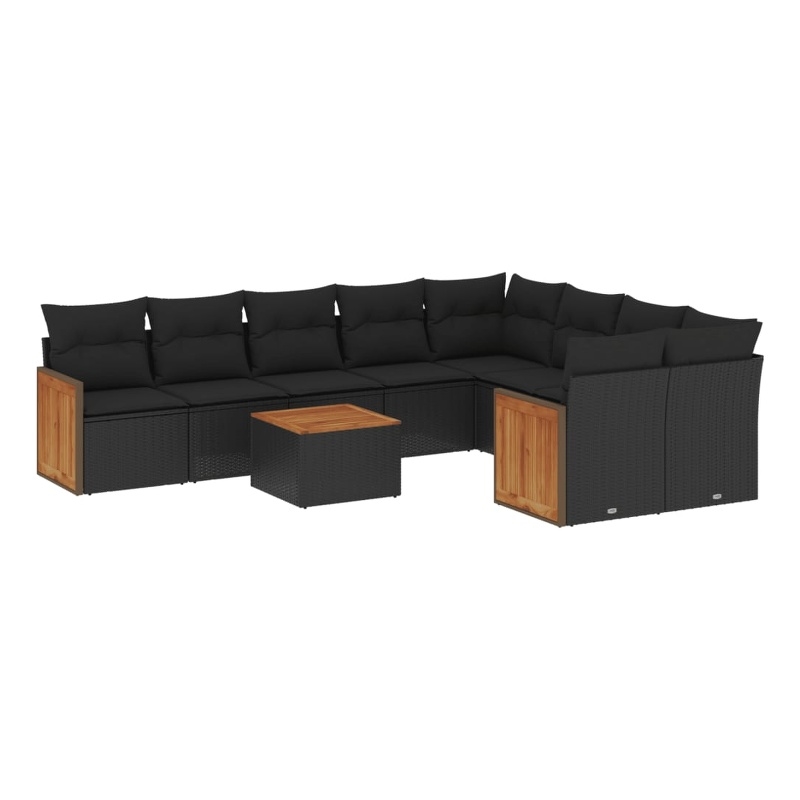 vidaXL Solid Acacia Wood Large Sofa Set in Black
