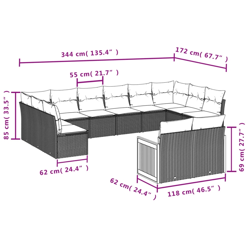 vidaXL 12 Piece Steel Sofa Set in Gray