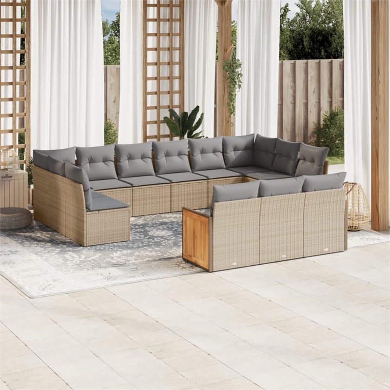 vidaXL 13 Piece Solid Acacia Wood Sofa Set in Beige