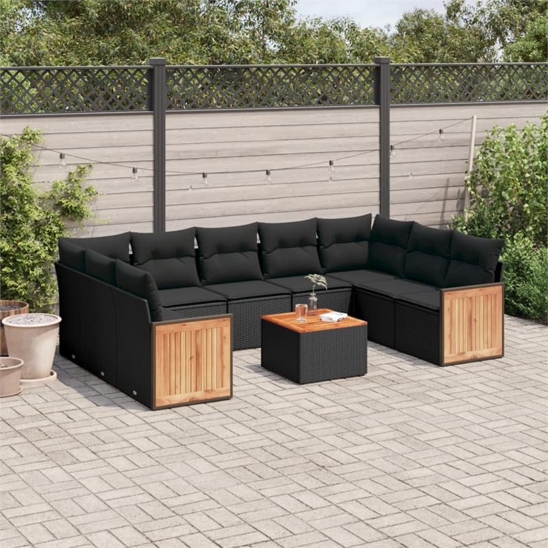 vidaXL Solid Acacia Wood Sofa Set in Black
