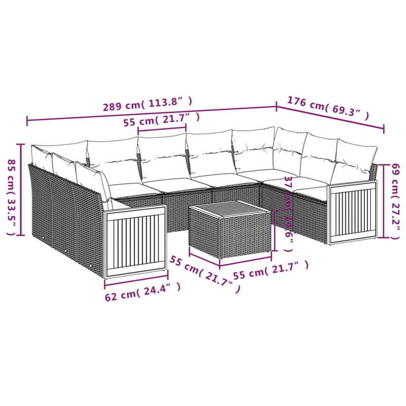 vidaXL Solid Acacia Wood Sofa Set in Black