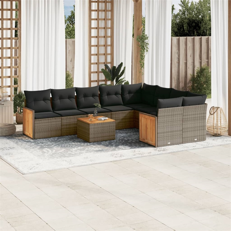 vidaXL 10 Piece Solid Acacia Wood Large Sofa Set in Gray