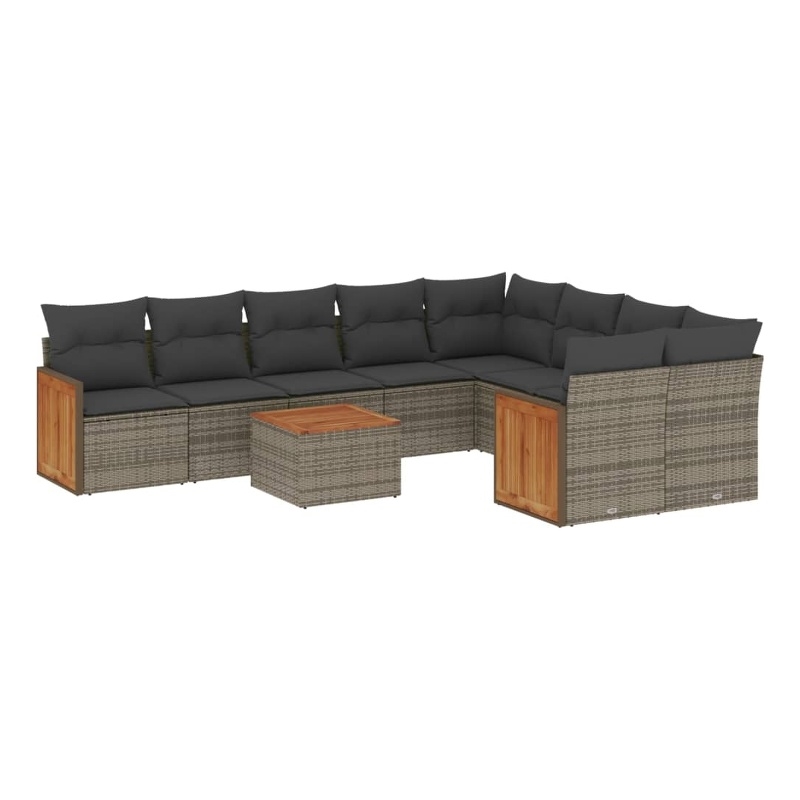 vidaXL 10 Piece Solid Acacia Wood Large Sofa Set in Gray