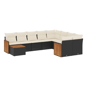 vidaXL 10 Piece Poly Rattan Sofa Set in Black/Cream