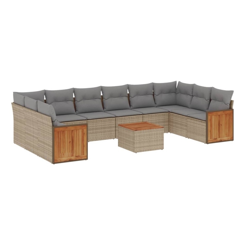 vidaXL 11 Piece Solid Acacia Wood Large Sofa Set in Beige