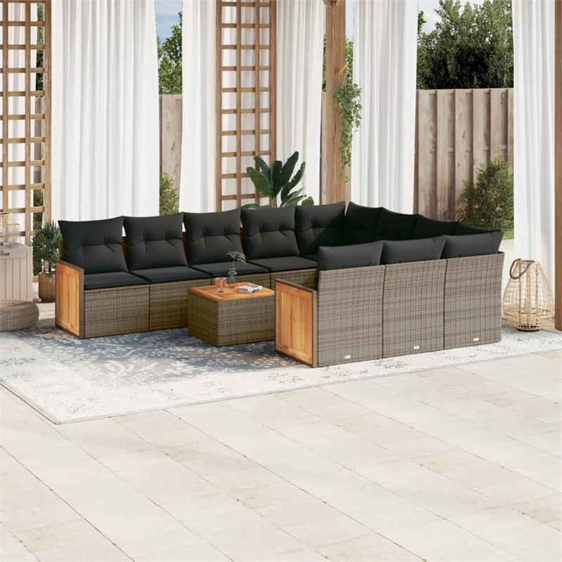 vidaXL 11 Piece Solid Acacia Wood Small Sofa Set in Gray