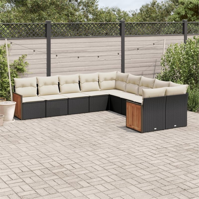 vidaXL Poly Rattan Sofa Set in Black/White/Cream