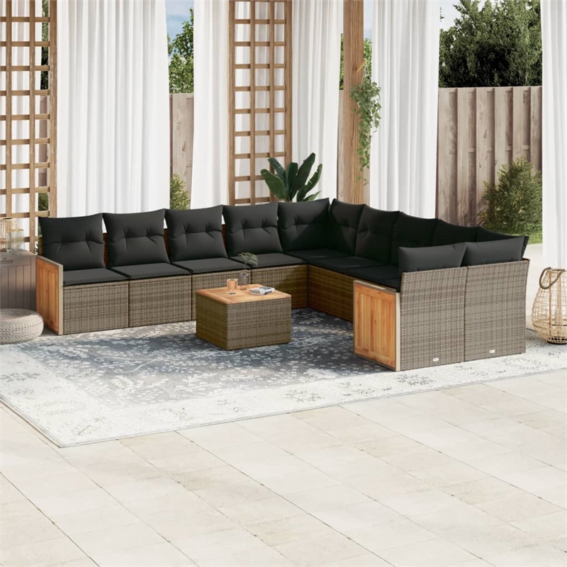 vidaXL 11 Piece Solid Acacia Wood Sofa Set in Gray