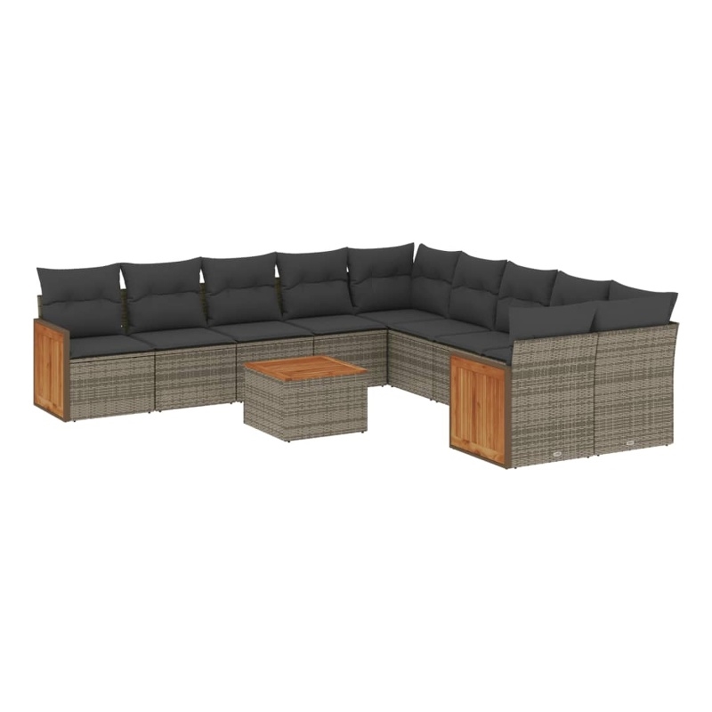 vidaXL 11 Piece Solid Acacia Wood Sofa Set in Gray