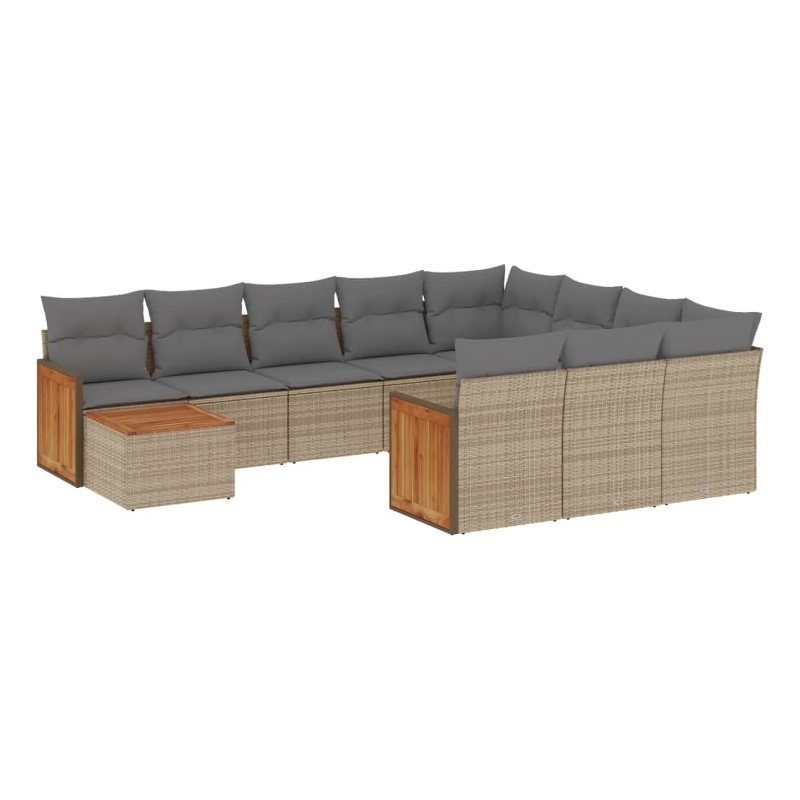 vidaXL 11 Piece Solid Acacia Wood Large Sofa Set in Beige