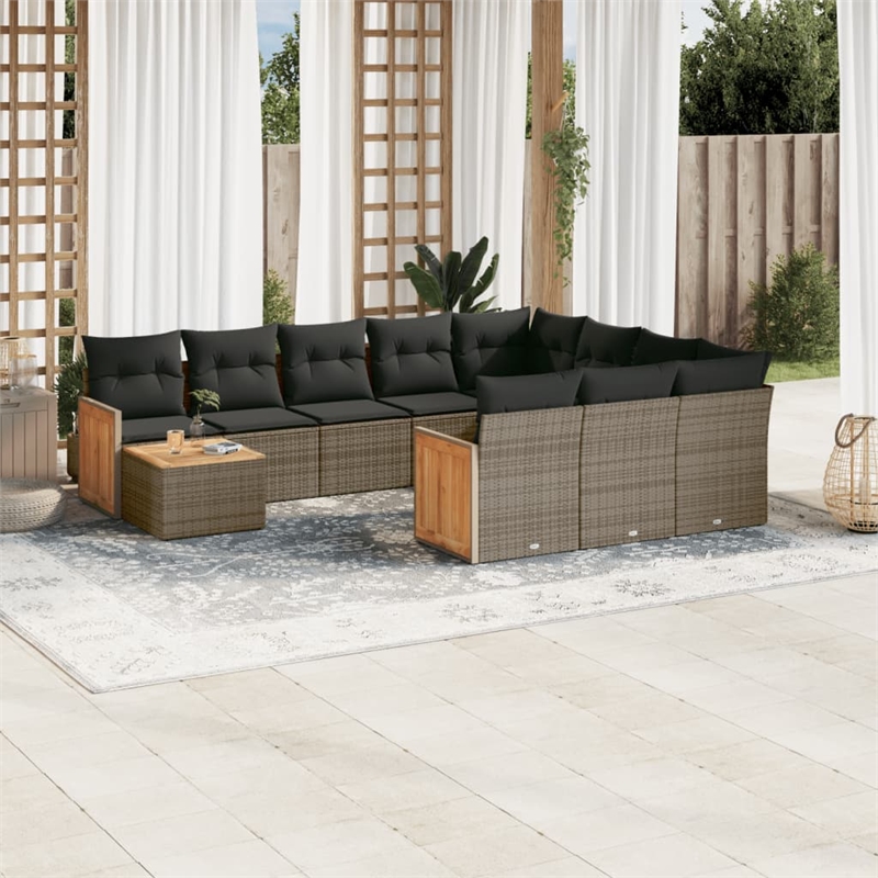 vidaXL 11 Piece Solid Acacia Wood Sofa Set in Gray
