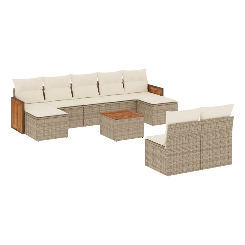 vidaXL 10 Piece Solid Acacia Wood Sofa Set in Beige