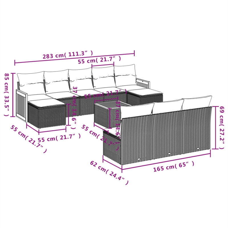 vidaXL 11 Piece Steel Sofa Set in Gray/Beige