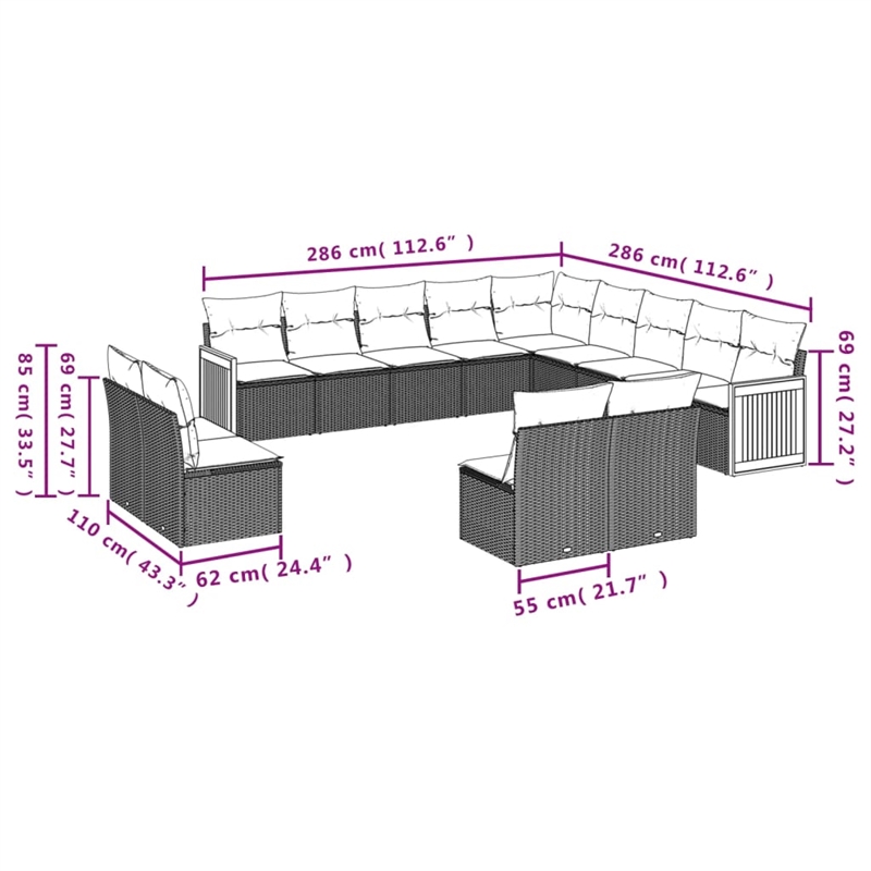 vidaXL 13 Piece Solid Acacia Wood Sofa Set in Gray