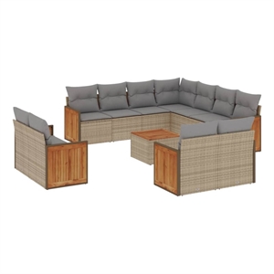 vidaXL 12 Piece Solid Acacia Wood Large Sofa Set in Gray/Beige
