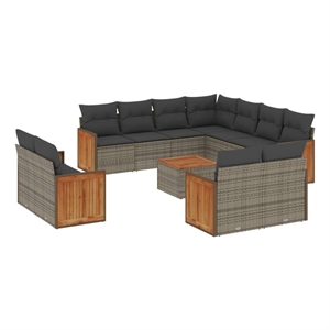 vidaXL 12 Piece Solid Acacia Wood Sofa Set in Gray
