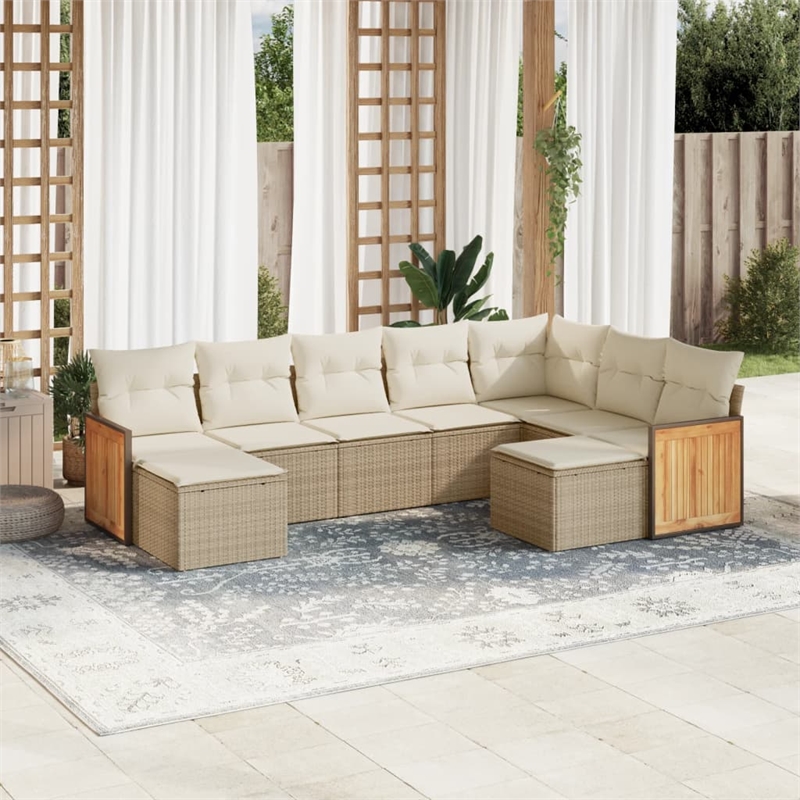 vidaXL 9 Piece Poly Rattan Sofa Set in Beige