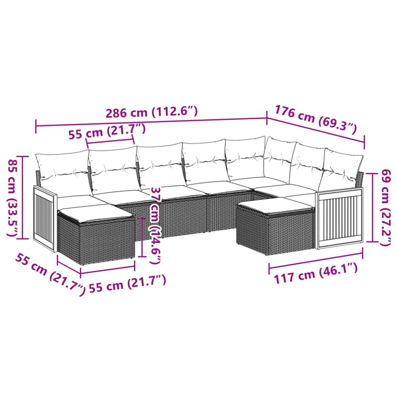 vidaXL 9 Piece Poly Rattan Sofa Set in Beige