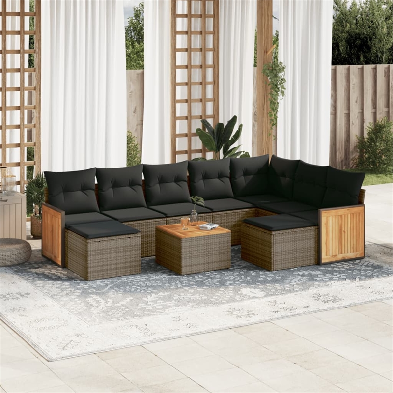 vidaXL 10 Piece Solid Acacia Wood Small Sofa Set in Gray