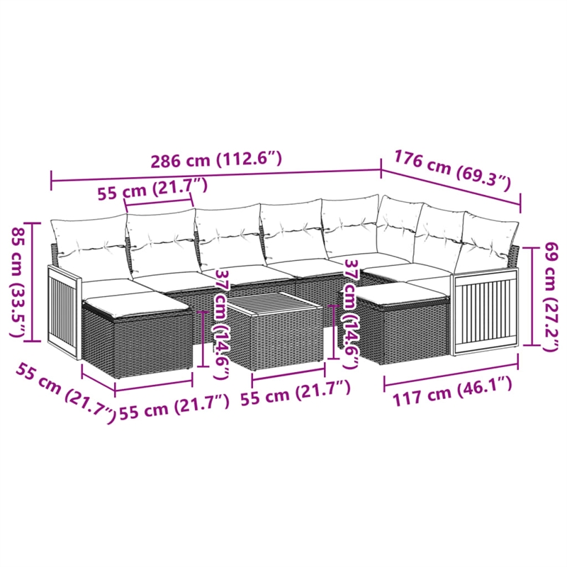 vidaXL 10 Piece Solid Acacia Wood Small Sofa Set in Gray