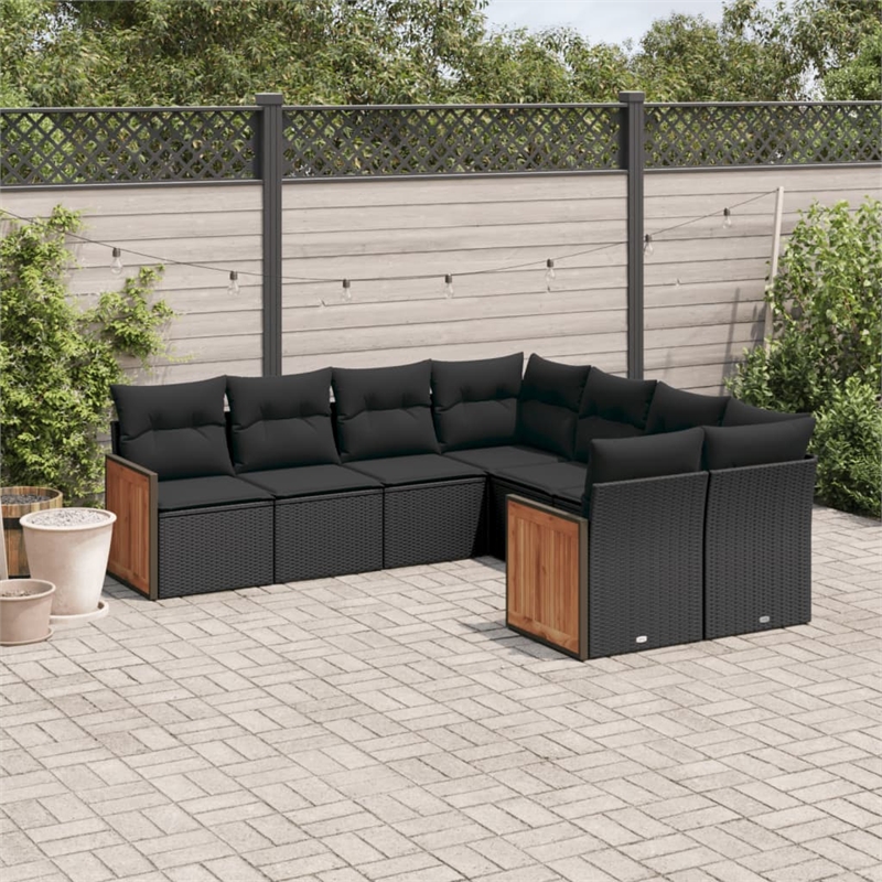 vidaXL 8 Piece Solid Acacia Wood Large Sofa Set in Black