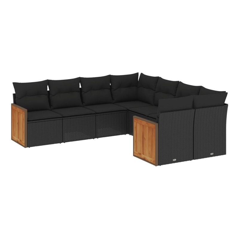 vidaXL 8 Piece Solid Acacia Wood Large Sofa Set in Black