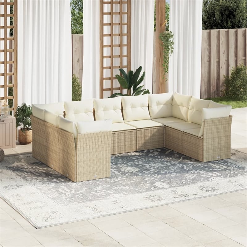 vidaXL 9 Piece Poly Rattan Sofa Set in Beige