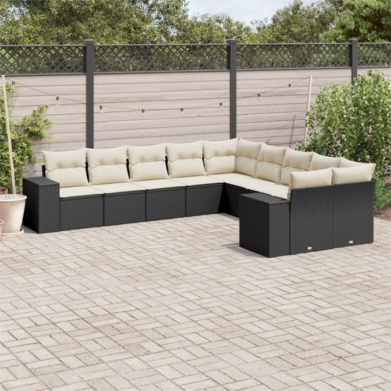vidaXL Poly Rattan Large Sofa Set in Black/White/Cream
