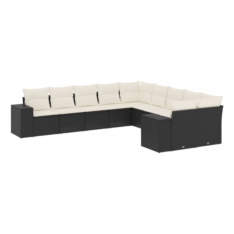 vidaXL Poly Rattan Large Sofa Set in Black/White/Cream