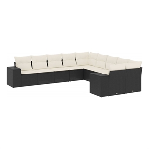 vidaXL Poly Rattan Large Sofa Set in Black/White/Cream