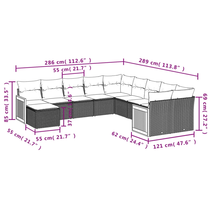 vidaXL 11 Piece Steel Sofa Set in Black